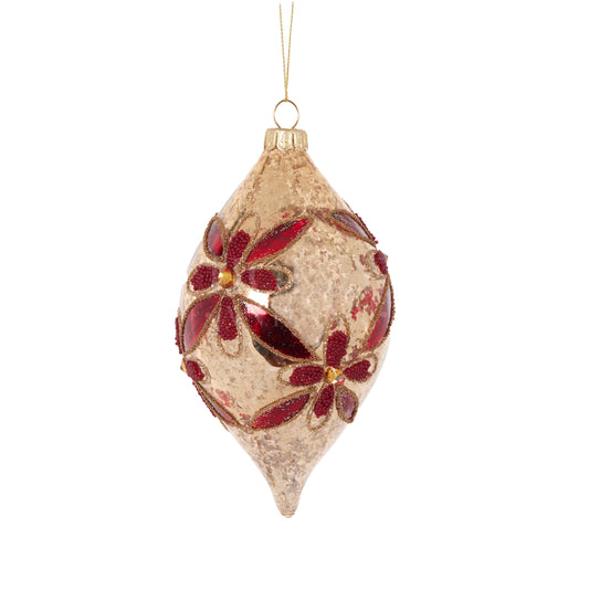 Gold & Burgundy Floral Long Drop Bauble