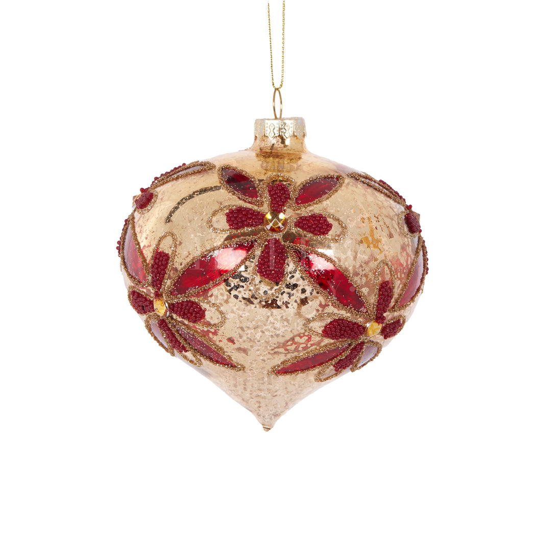 Gold & Burgundy Floral Onion Bauble