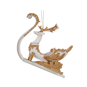 White & Gold Sleigh Ornament Hanging