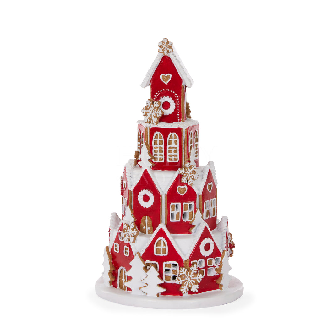 Led Red Iced Gingerbread Village Small