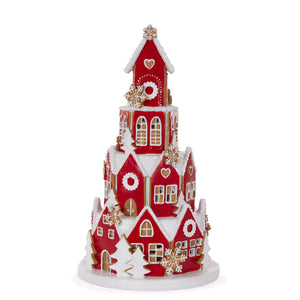 Led Red Iced Gingerbread Village Large