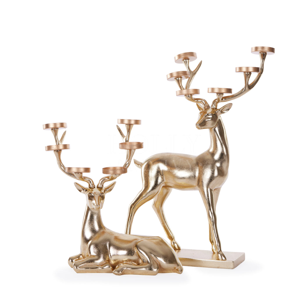 Set Of 2 Golden Deer T/Light Holders