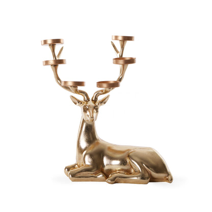 Set Of 2 Golden Deer T/Light Holders