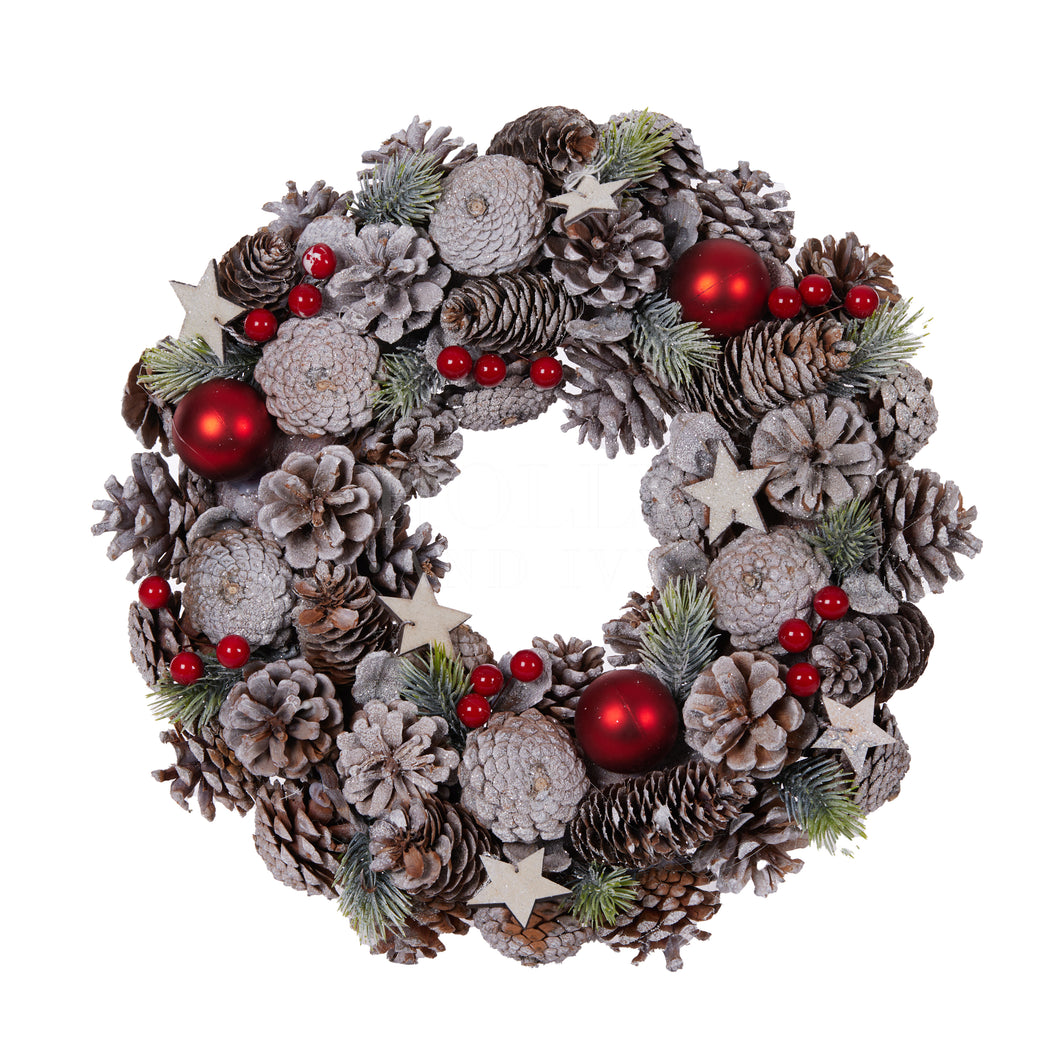 34 Cm Snowy Festive Wreath