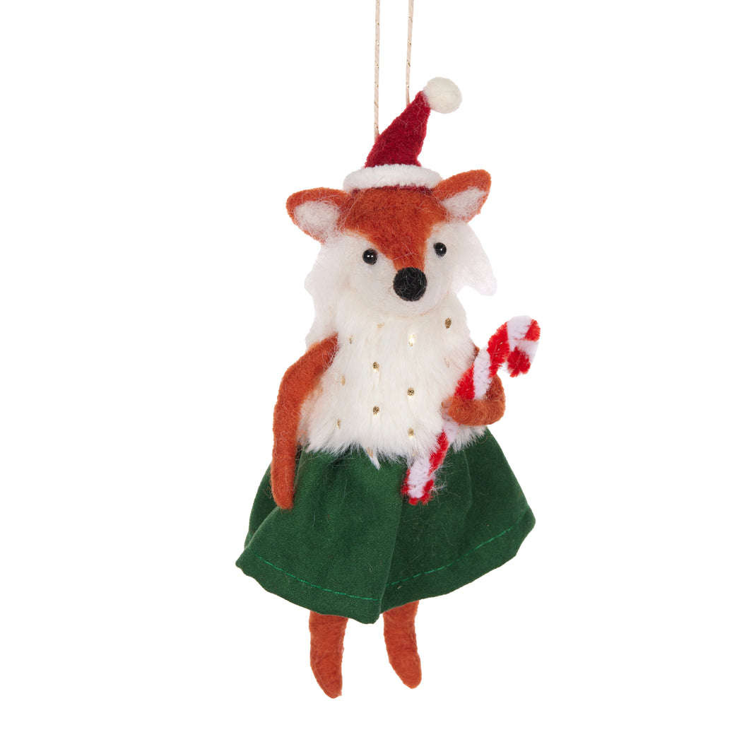 Wool Fox With Candy Cane