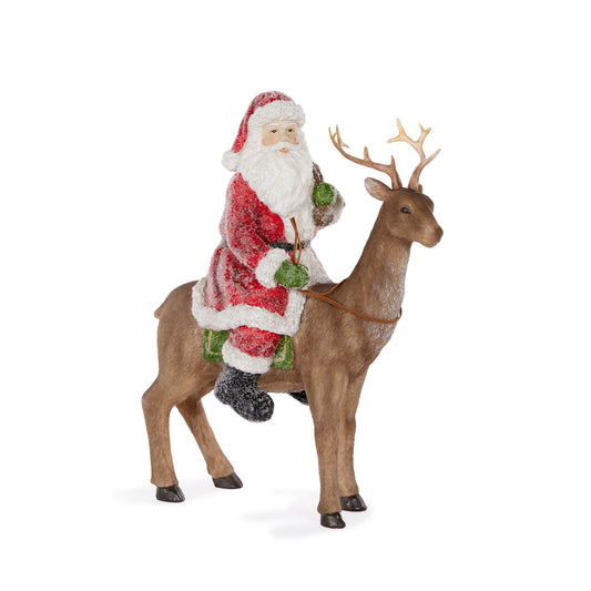 32Cm Red Santa On Reindeer