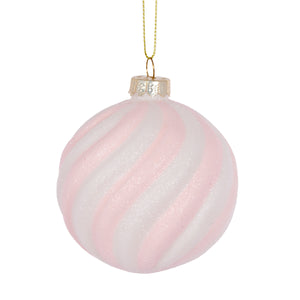 Pink And White Glitter Swirl Bauble