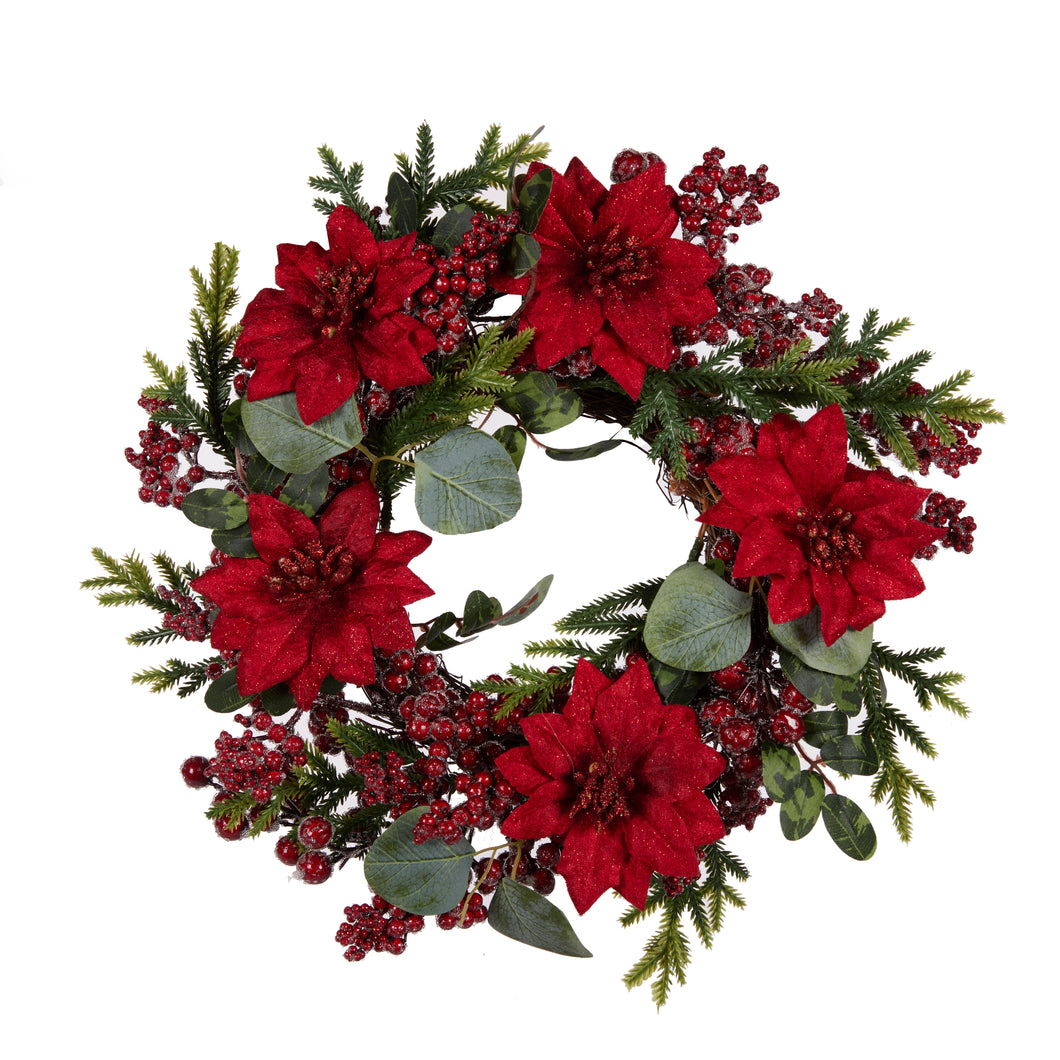 35.5Cm Luxe Red Poinsettia Wreath