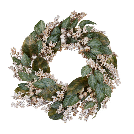 50Cm Metallic White Berry Wreath