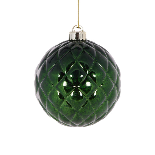 12Cm Dark Green Mercury Quilted Bauble