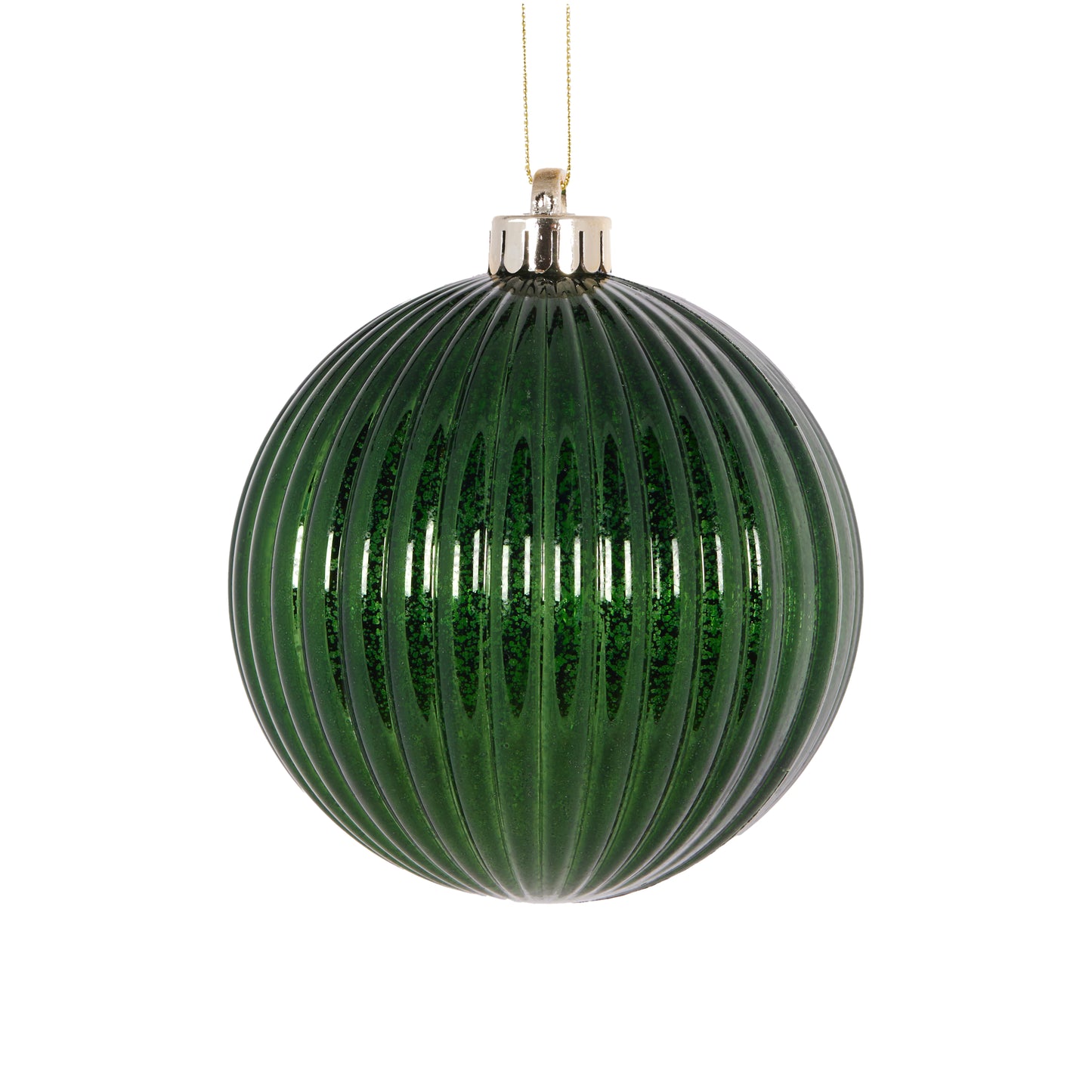 12Cm Ribbed Dark Green Mercury Bauble