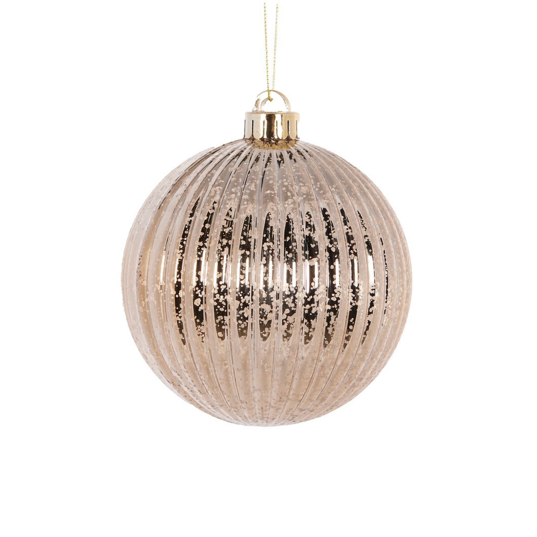 12Cm Ribbed Champagne Mercury Bauble