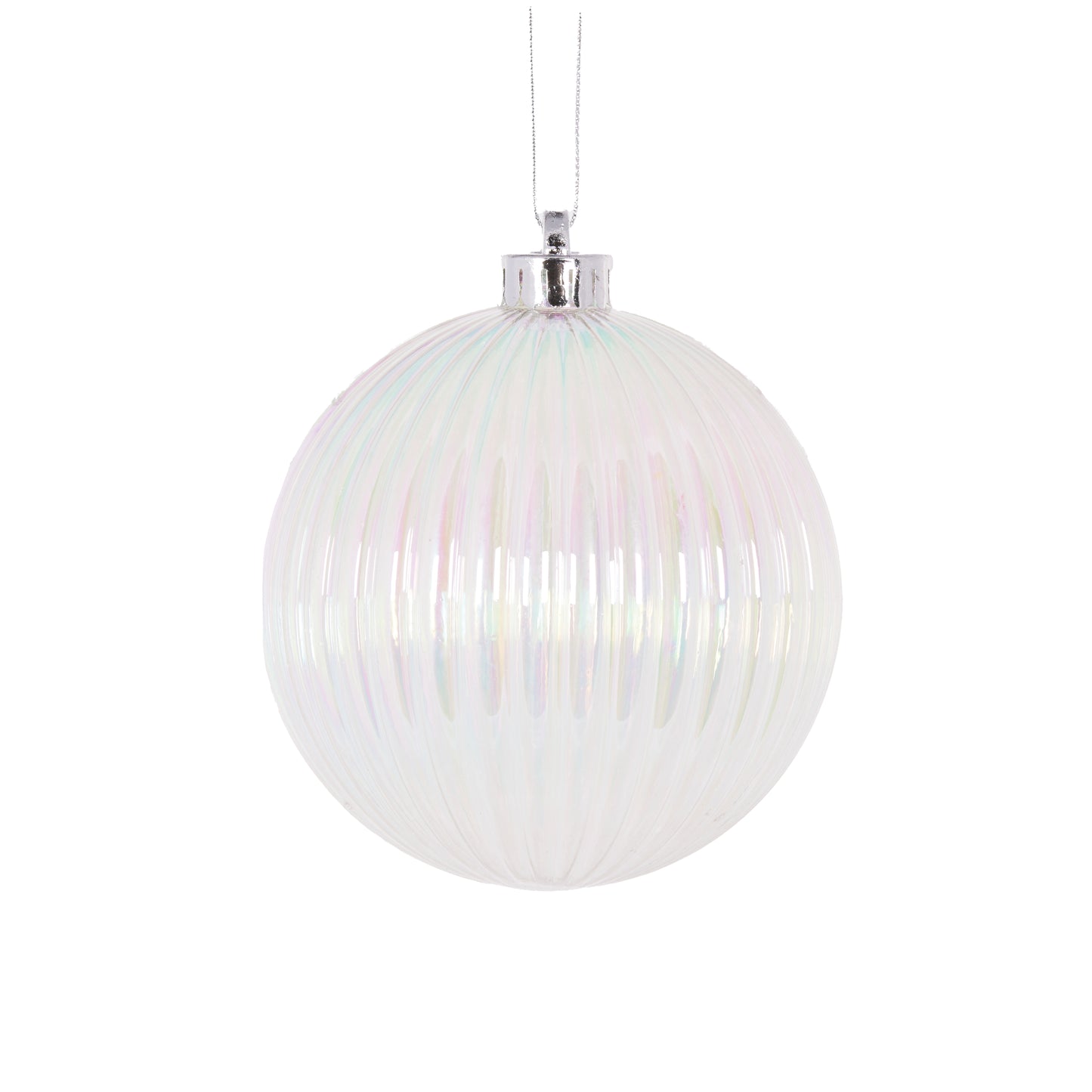 12Cm Ribbed Iridescent Bauble