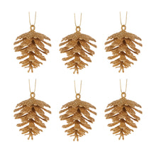 Load image into Gallery viewer, 6Pk Glittered Gold Pinecones Hanging
