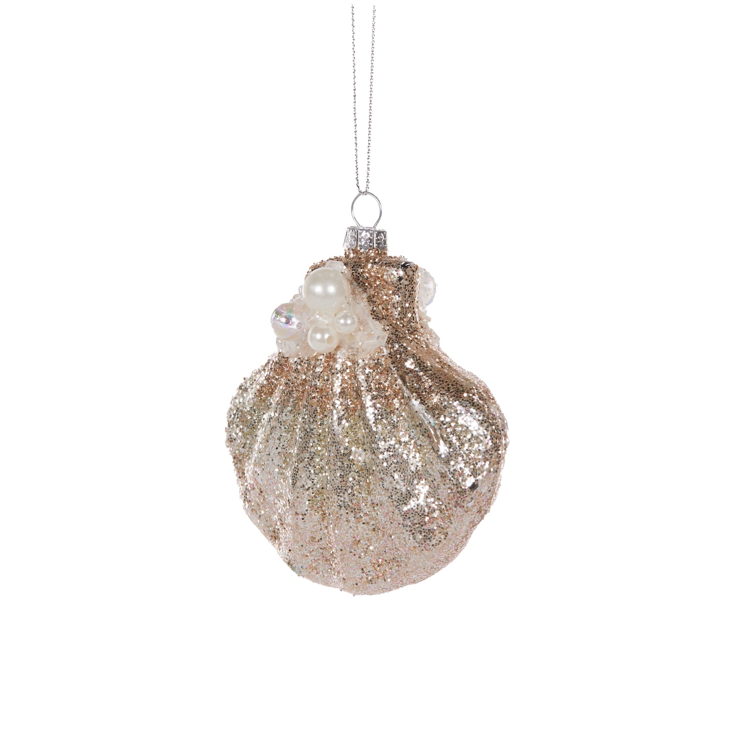 Mettalic Clam With Pearls Ornament