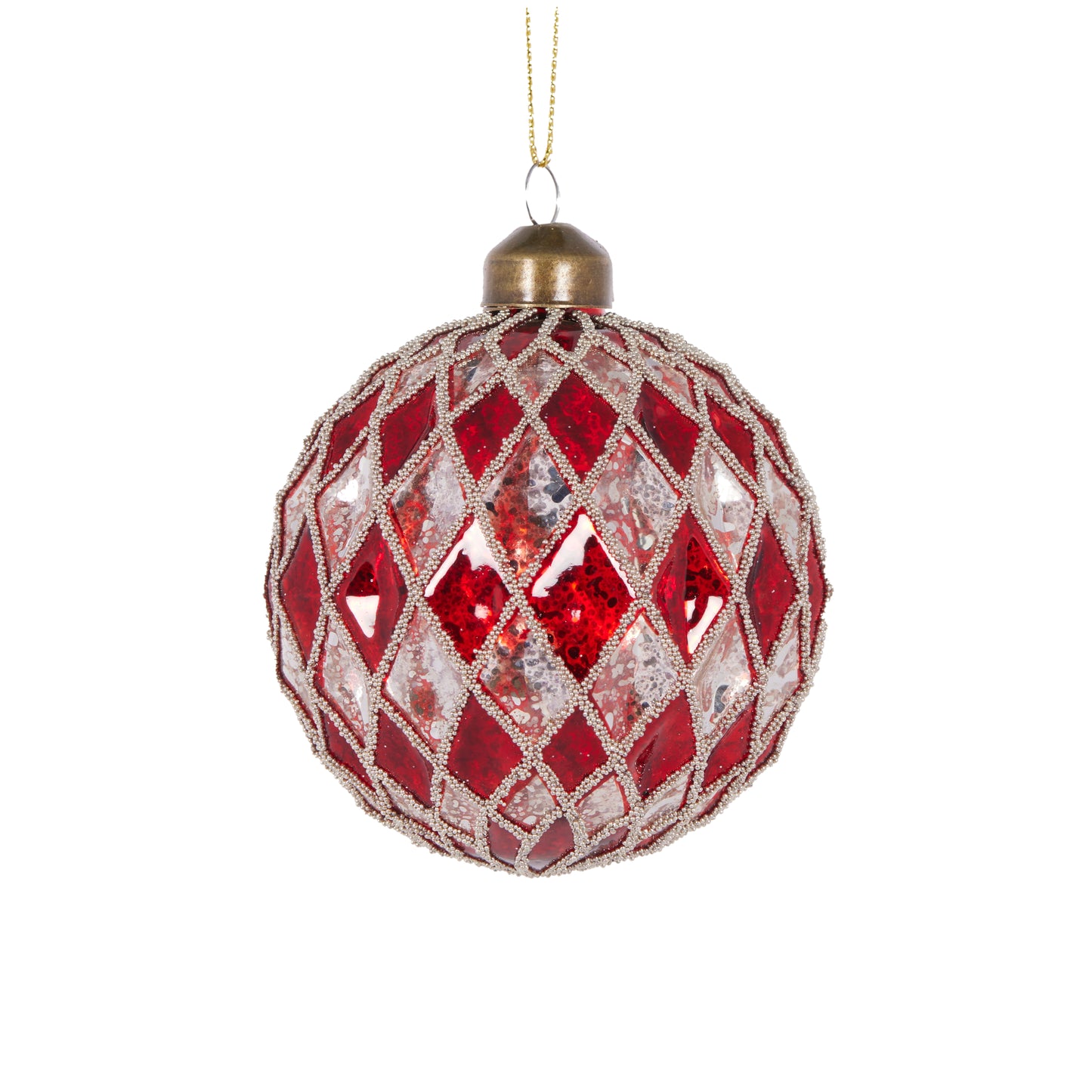 Red And White Intricate Diamond Bauble