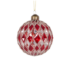 Red And White Intricate Diamond Bauble