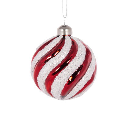 Red And White Glitter Swirl Round Bauble