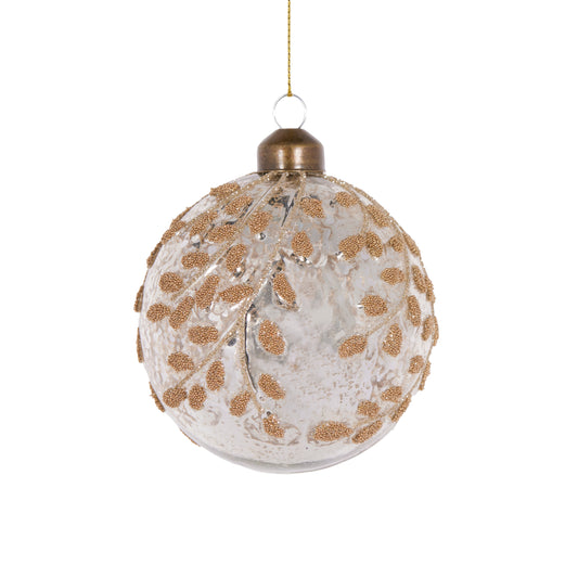 Gold Beaded Leaf Bauble