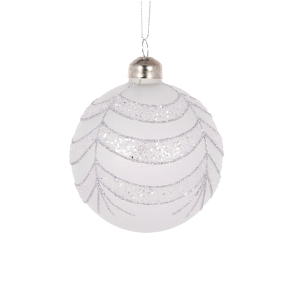 White Glitter Draped Bauble