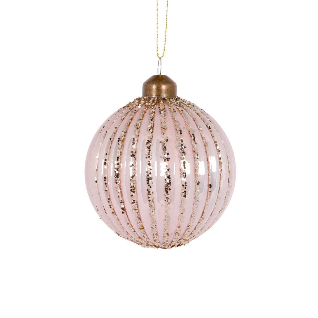 Pink Glitter Ribbed Bauble
