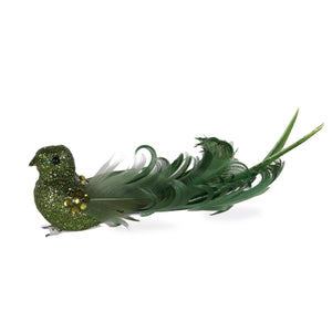 Olive Green Feather Clip Bird