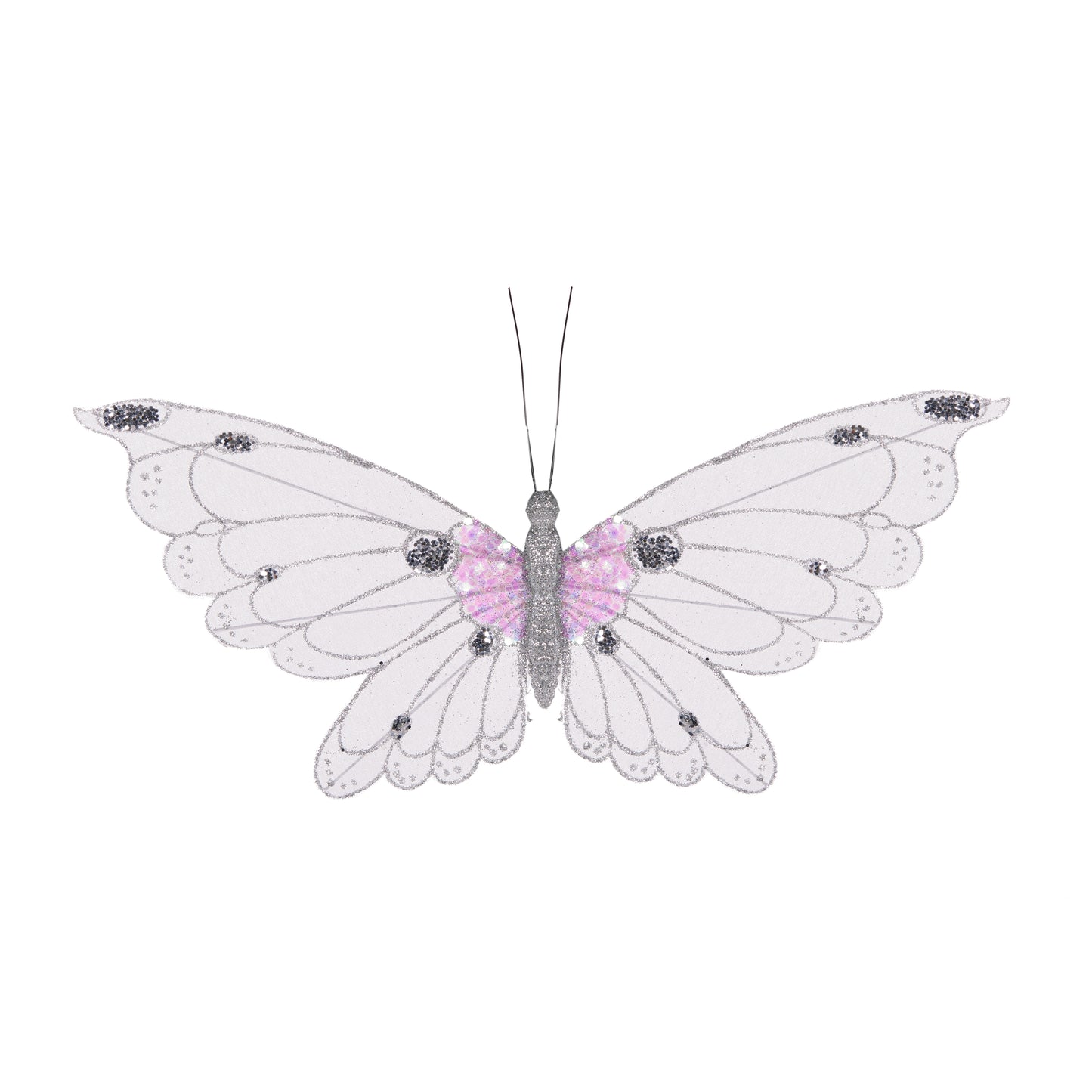 Xl Silver Glitter Clip Butterfly