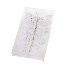 Load image into Gallery viewer, Set/6 White Glitter Clip Butterflies
