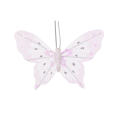 Set/6 White Glitter Clip Butterflies