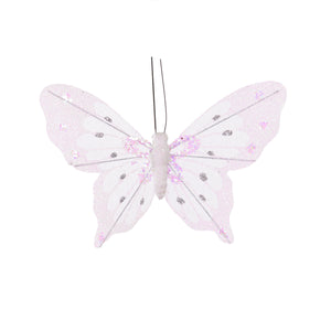 Set/6 White Glitter Clip Butterflies