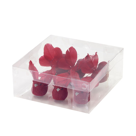 Set/6 Red Petal Clip Birds