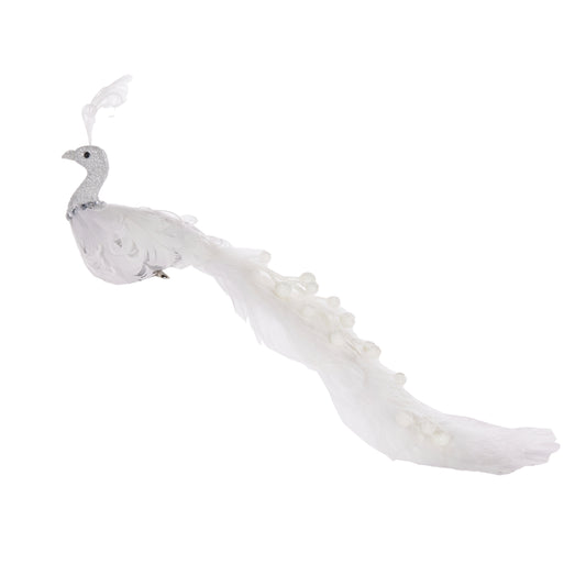 White Beaded Peacock Clip