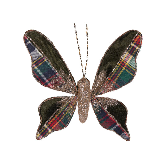 Green Tartan Clip Butterfly