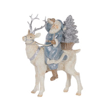 Load image into Gallery viewer, Snowy Blue Santa On Reindeer
