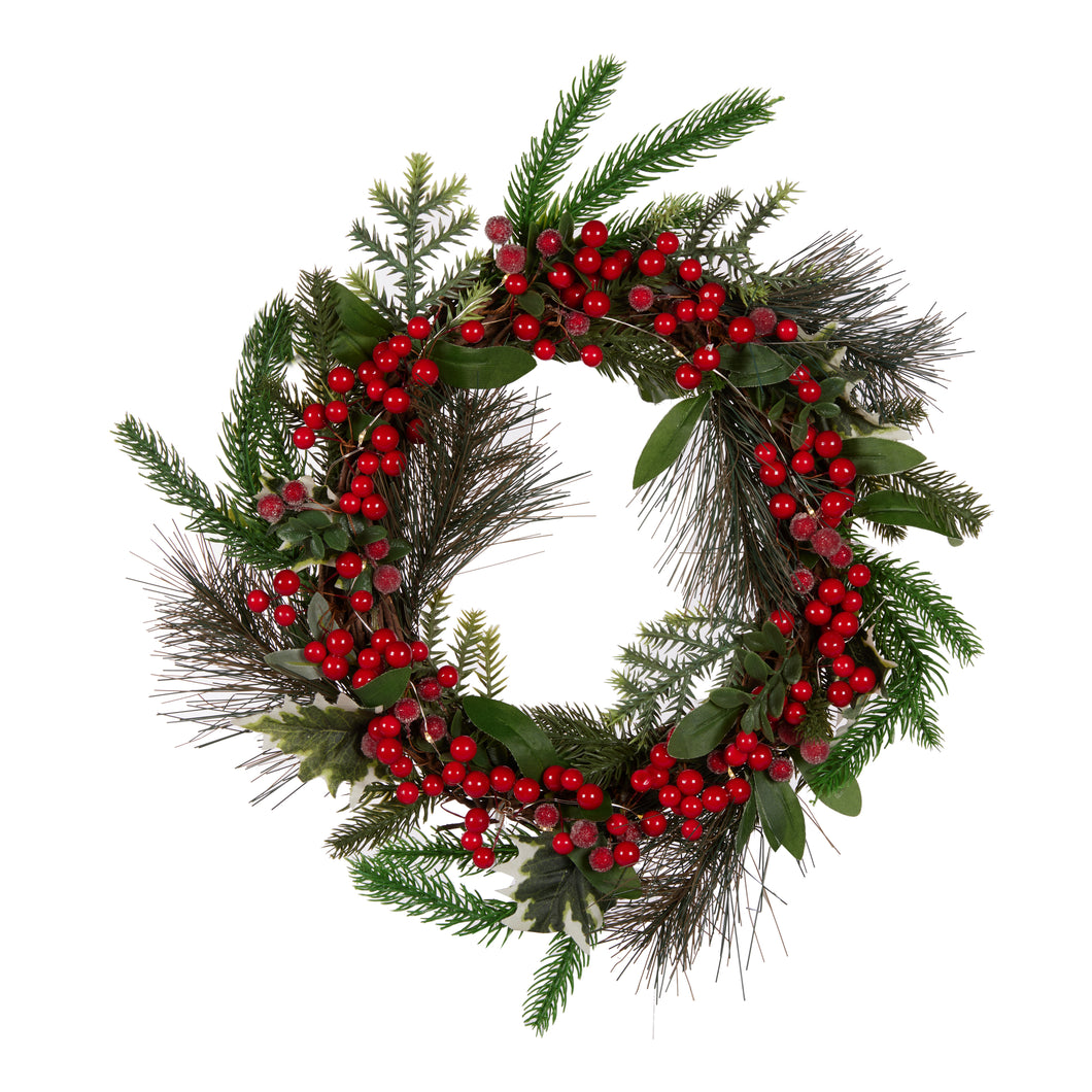 35Cm Spruce Berry Wreath With Led