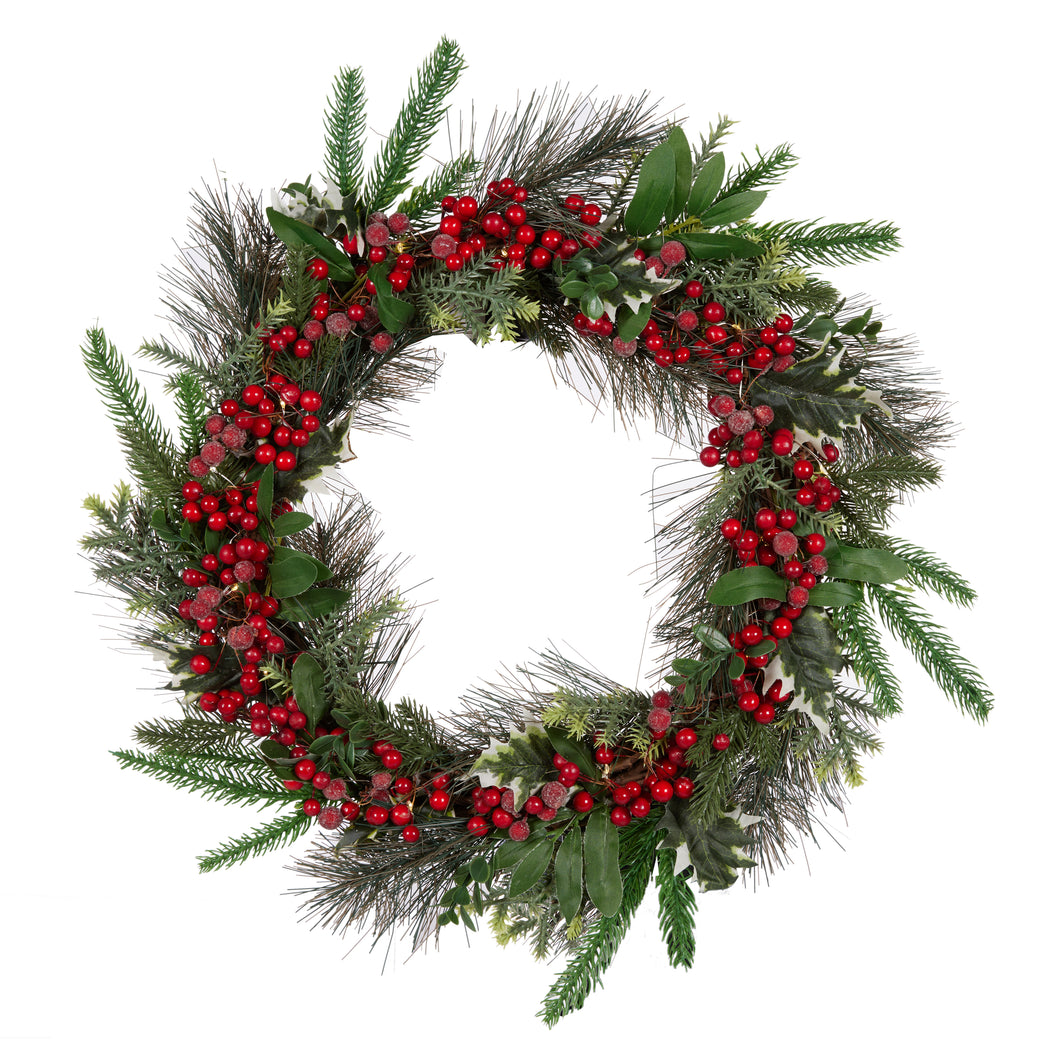50Cm Spruce Berry Wreath With Led