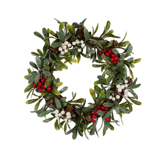 30Cm Mistletoe Berry Wreath With Led