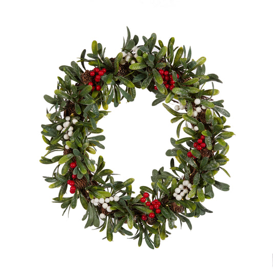 40Cm Mistletoe Berry Wreath With Led