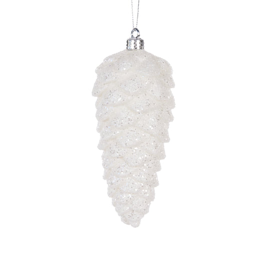 Metallic White Long Pinecone Bauble