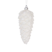 Load image into Gallery viewer, Metallic White Long Pinecone Bauble
