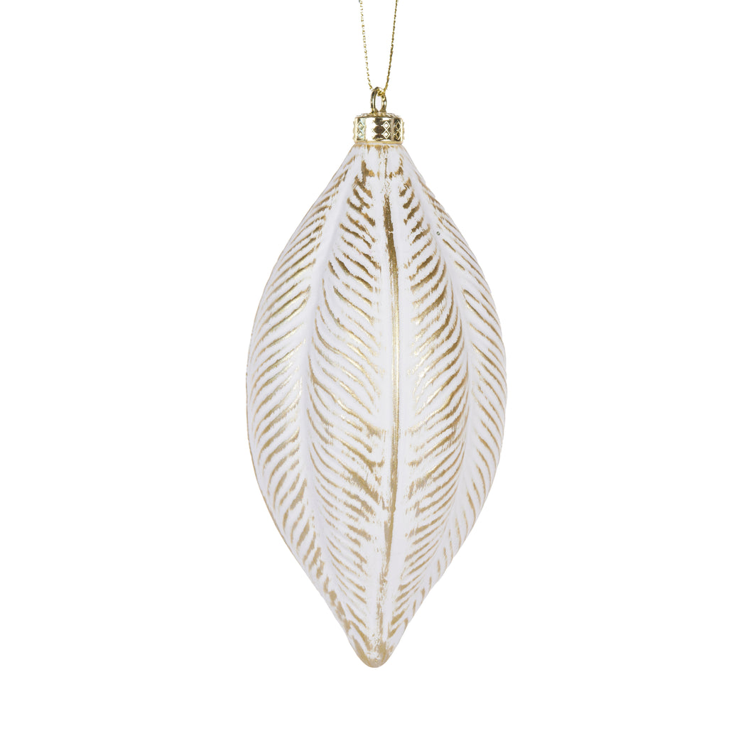 White And Gold Feather Drop Bauble