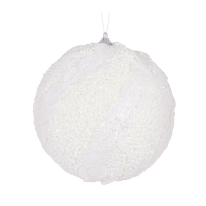 Xl White Glitter Leaf Bauble