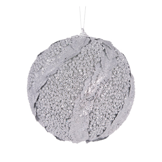 Xl Silver Glitter Leaf Bauble