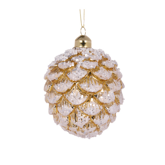 Gold Frosted Pinecone Bauble