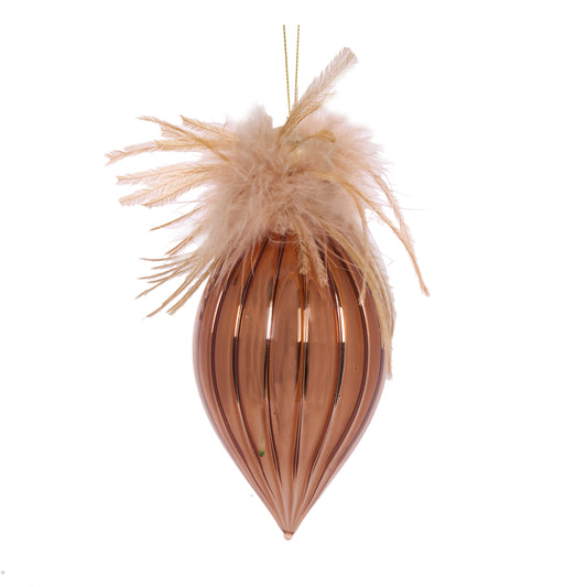 Feather Topped Copper Drop Bauble