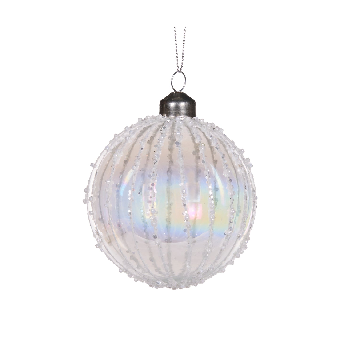 Irridescent Glitter Ribbed Bauble