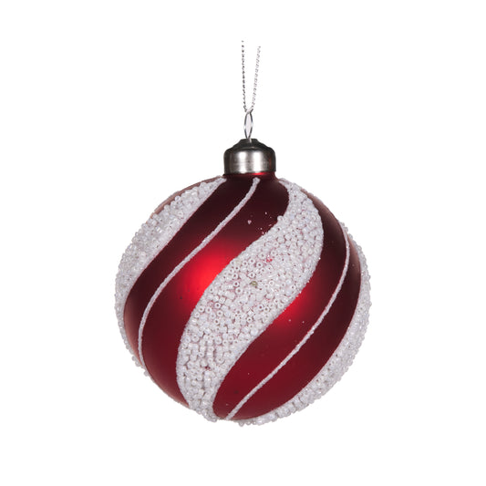 Red And White Beaded Swirl Bauble