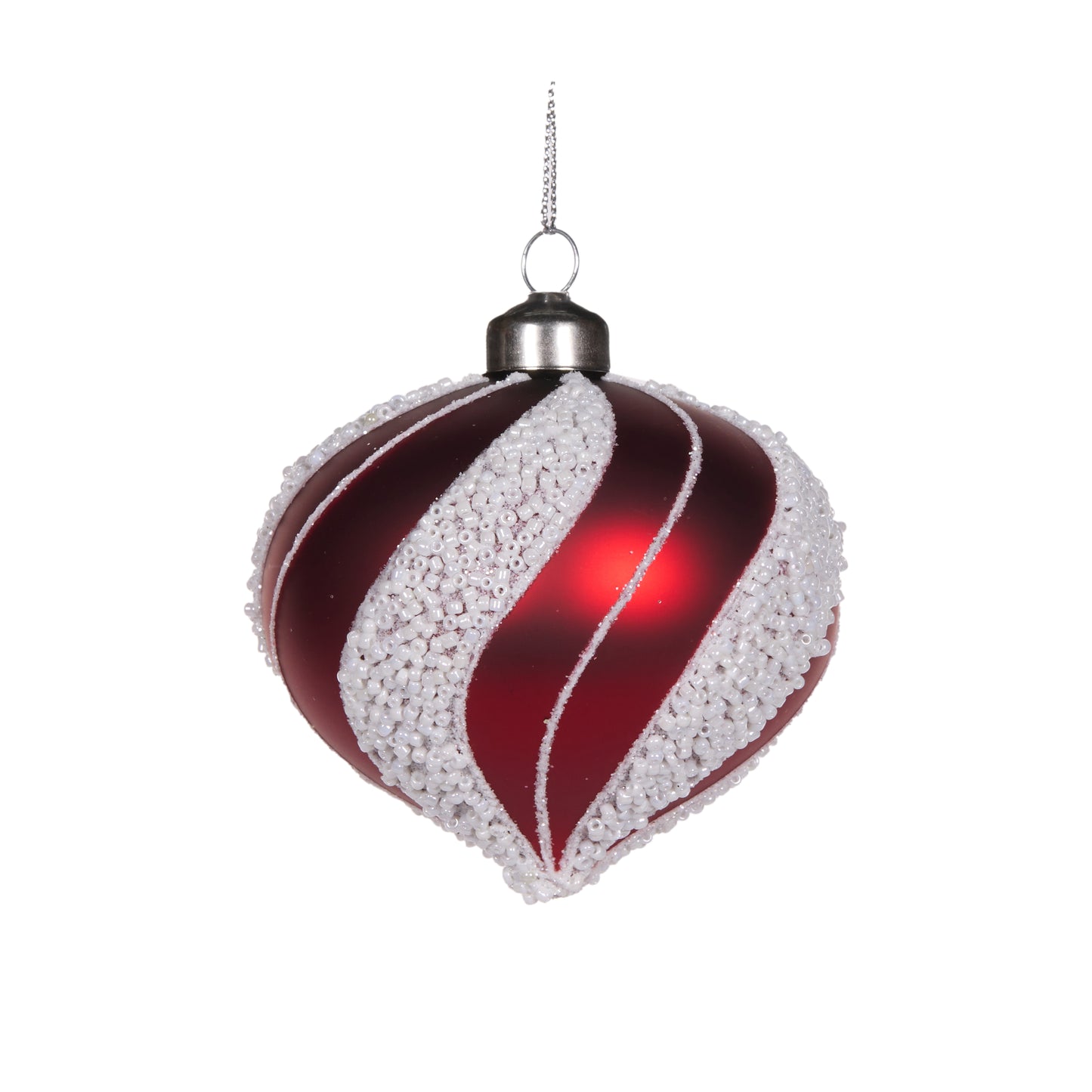 Red And White Beaded Swirl Onion Bauble