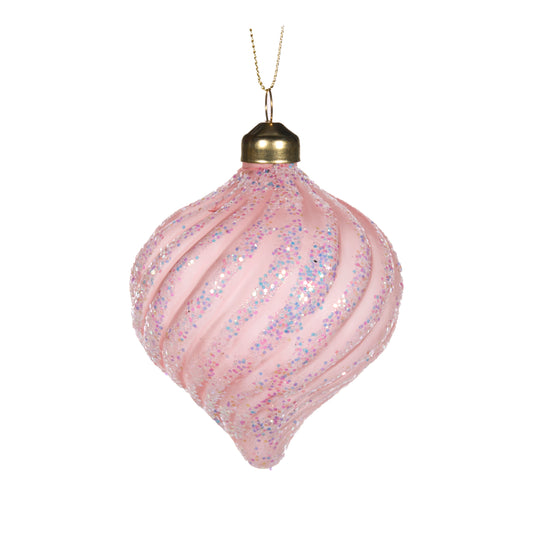 Frosted Pink Swirl Onion Bauble