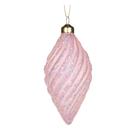 Frosted Pink Swirl Drop Bauble